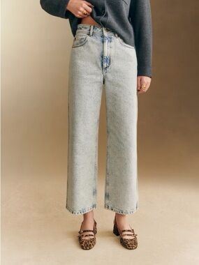 NWT Sezane Edge Blue 34 2 Le Crop Cropped Wide-Leg Jeans